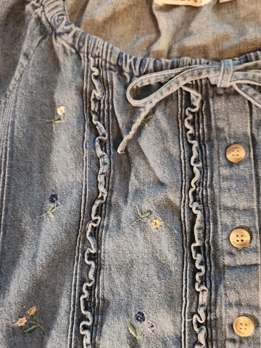 Casey & Max Blue Denim Embroidered Button-Front Top - Picture 3 of 4